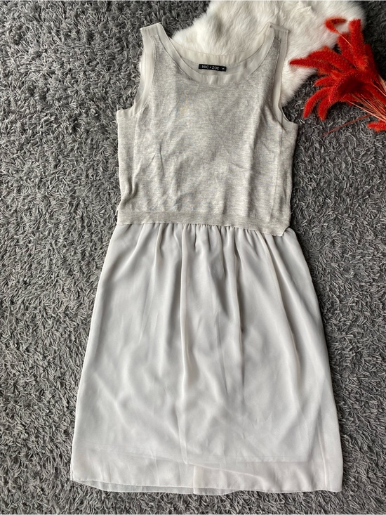 NIC+ZOE Dresses & Skirts - NIC+ZOE Mixed Media Silk Linen Blend Chiffon Dress Light Grey
